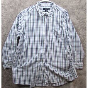 Denim 24/7 Shirt Womens 20W Blue Plaid Button Down Cotton Long Sleeve Collared